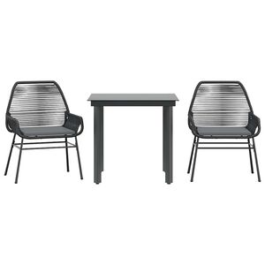 vidaXL 3 r&eacute;szes fekete polyrattan &uuml;veg kerti &eacute;tkezőgarnit&uacute;ra p&aacute;rn&aacute;kkal