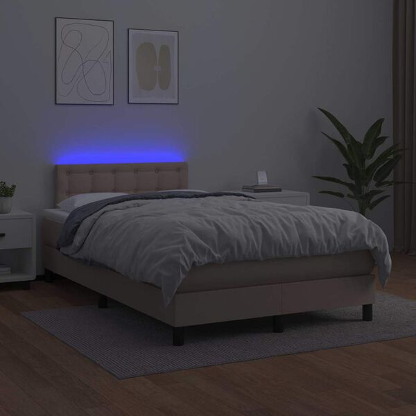 vidaXL cappuccino sz&iacute;nű műbőr rug&oacute;s &eacute;s LED-es &aacute;gy matraccal 120x190 cm