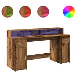 vidaXL antik fa sz&iacute;nű szerelt fa &iacute;r&oacute;asztal LED-ekkel 160 x 55 x 91 cm