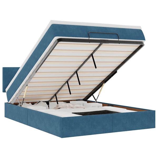 vidaXL Ottomán ágykeret matraccal sötétkék 140x190cm bársony