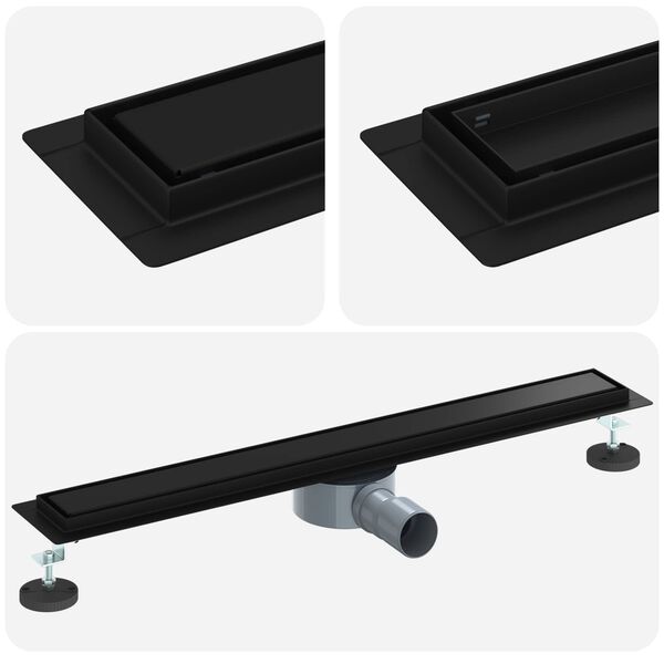 vidaXL Zuhanycsatorna 2 az 1-ben 360&deg;-os szifonnal Fekete 70 cm