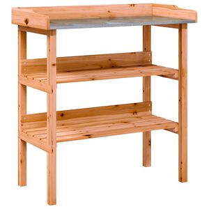 vidaXL barna t&ouml;m&ouml;r fenyőfa n&ouml;v&eacute;nytart&oacute; asztal polcokkal 78x38x82,5 cm