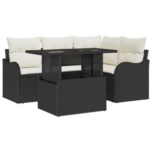 vidaXL Kerti Kanap&eacute; Szett 5 db Fekete Poly Rattan