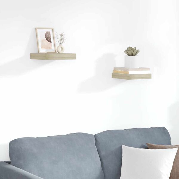 vidaXL 2 db tölgyszínű MDF lebegő fali polc 23 x 23,5 x 3,8 cm