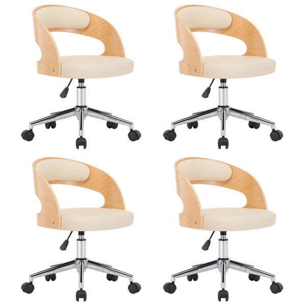 vidaXL 4 db krémszínű hajlított fa és műbőr forgó étkezőszék