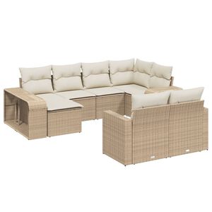 vidaXL 10 r&eacute;szes b&eacute;zs polyrattan kerti &uuml;lőgarnit&uacute;ra p&aacute;rn&aacute;val