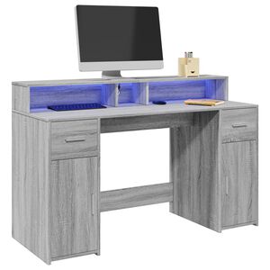 vidaXL sz&uuml;rke sonoma sz&iacute;nű szerelt fa &iacute;r&oacute;asztal LED-ekkel 140x55x91 cm