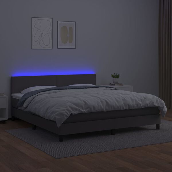 vidaXL sz&uuml;rke műbőr rug&oacute;s &aacute;gy matraccal &eacute;s LED-del 160x200 cm
