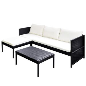 vidaXL 3 r&eacute;szes fekete polyrattan kerti b&uacute;torszett p&aacute;rn&aacute;kkal