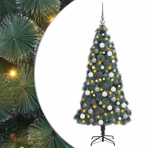vidaXL Műfenyő előre világítós karácsonyfa gömbdísz szettel 150 cm