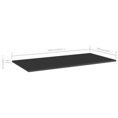 vidaXL 4 db magasfényű fekete forgácslap könyvespolc 100 x 50 x 1,5 cm