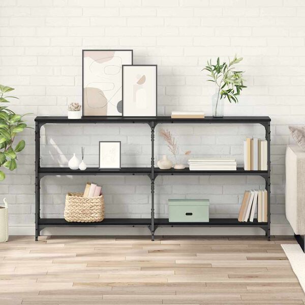 vidaXL Konzolasztal Fekete t&ouml;lgy 156 x 28 x 80,5 cm Faanyag