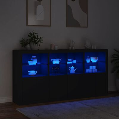 vidaXL fekete tálalószekrény LED-világítással 202 x 37 x 100 cm