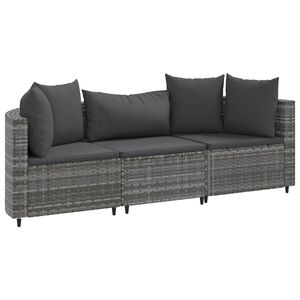 vidaXL 3 r&eacute;szes sz&uuml;rke polyrattan kerti &uuml;lőgarnit&uacute;ra p&aacute;rn&aacute;kkal