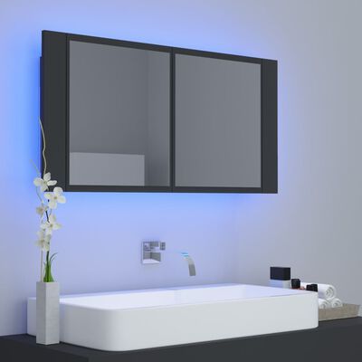 vidaXL szürke akril LED-es tükrös fürdőszobaszekrény 90x12x45 cm
