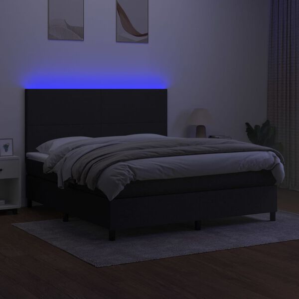 vidaXL fekete sz&ouml;vet rug&oacute;s &eacute;s LED-es &aacute;gy matraccal 160x200 cm