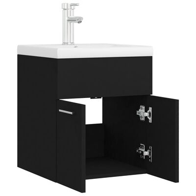 vidaXL fekete forgácslap mosdószekrény beépített mosdókagylóval