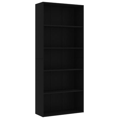 vidaXL 5 szintes fekete forgácslap könyvszekrény 80 x 30 x 189 cm