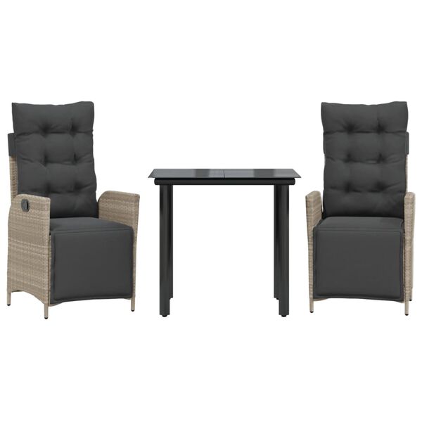 vidaXL 3r&eacute;szes vil&aacute;gossz&uuml;rke polyrattan kerti &eacute;tkezőgarnit&uacute;ra p&aacute;rn&aacute;val