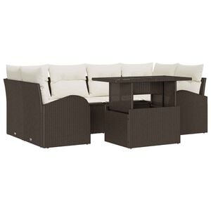 vidaXL Kerti Kanap&eacute; Szett p&aacute;rn&aacute;val t&aacute;rol&oacute;val 7 pcs Barna Poly Rattan