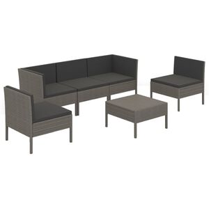 vidaXL 6 r&eacute;szes sz&uuml;rke polyrattan kerti &uuml;lőgarnit&uacute;ra p&aacute;rn&aacute;kkal