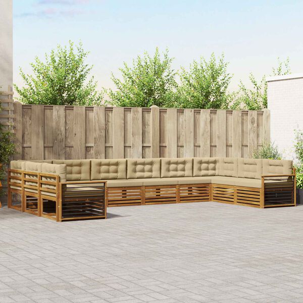 vidaXL &Uuml;lőgarnit&uacute;r&aacute;k p&aacute;rn&aacute;val 10 pcs Term&eacute;szetes &eacute;s b&eacute;zs T&ouml;m&ouml;r Ak&aacute;cfa