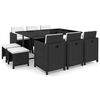 vidaXL 11-részes fekete polyrattan kültéri étkezőszett párnákkal