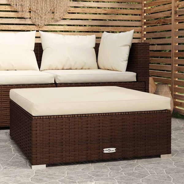 vidaXL barna polyrattan kerti l&aacute;btart&oacute; p&aacute;rn&aacute;val 70 x 70 x 30 cm