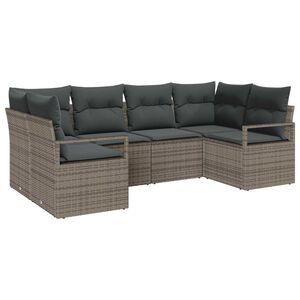 vidaXL Kerti Kanap&eacute; Szett p&aacute;rn&aacute;val t&aacute;rol&oacute;val 6 pcs Sz&uuml;rke polirattan