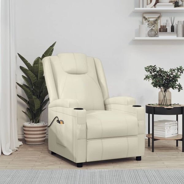 vidaXL kr&eacute;mfeh&eacute;r műbőr elektromos massz&aacute;zsfotel