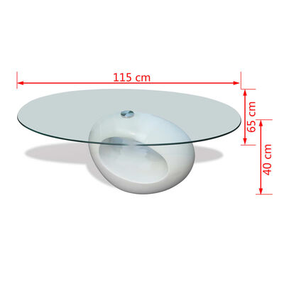 vidaXL magasfényű fehér dohányzóasztal ovális üveglappal
