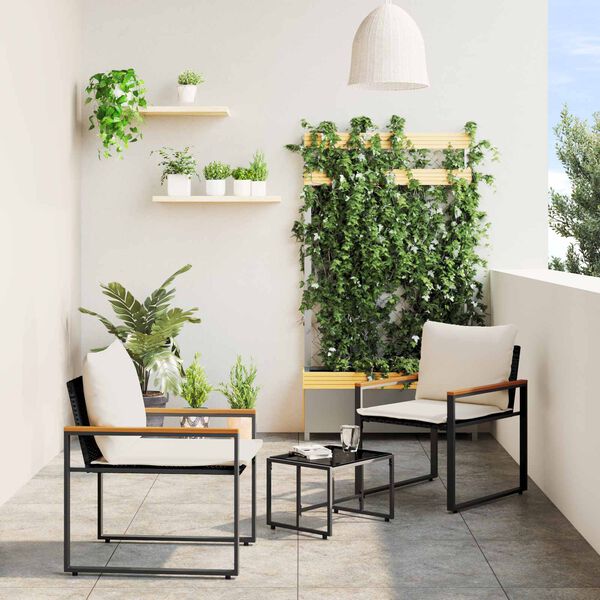 vidaXL B&uacute;tor szettek p&aacute;rn&aacute;val 3 pcs Fekete &eacute;s kr&eacute;mfeh&eacute;r Rattan