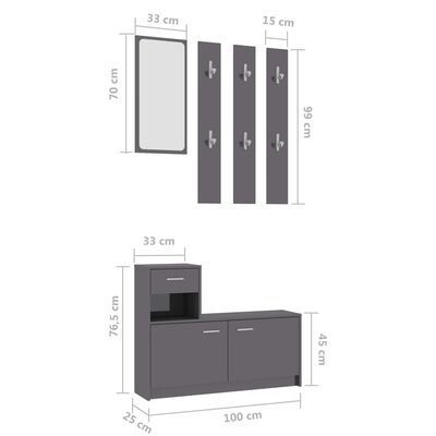 vidaXL magasfényű szürke forgácslap előszoba bútor 100 x 25 x 76,5 cm