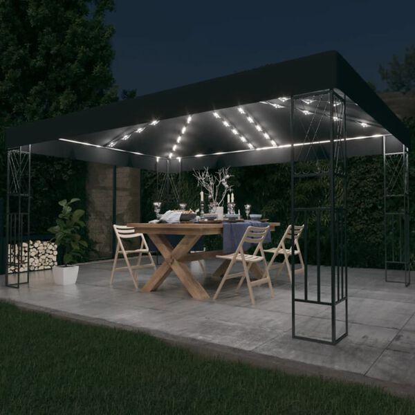 vidaXL antracitsz&uuml;rke sz&ouml;vet pavilon LED f&eacute;nyf&uuml;z&eacute;rrel 3 x 4 m