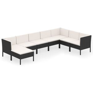 vidaXL 8 r&eacute;szes fekete polyrattan kerti &uuml;lőgarnit&uacute;ra p&aacute;rn&aacute;kkal