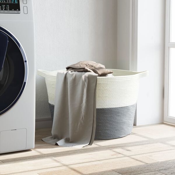 vidaXL sz&uuml;rke-feh&eacute;r pamut szennyeskos&aacute;r &Oslash;60 x 36 cm