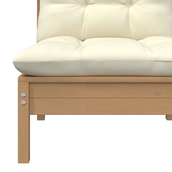 vidaXL mézbarna tömör fenyőfa kerti középső kanapé párnákkal