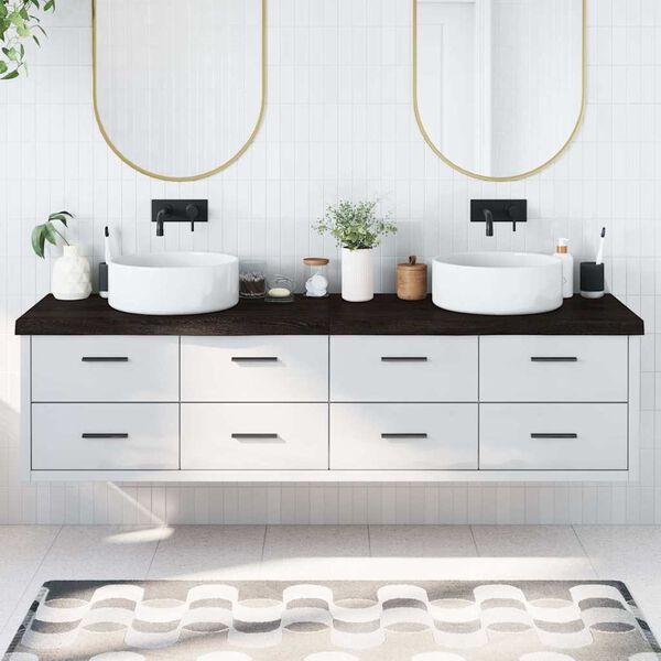 vidaXL s&ouml;t&eacute;tbarna kezelt t&ouml;m&ouml;r fa f&uuml;rdőszobai pult 200x50x(2-6) cm