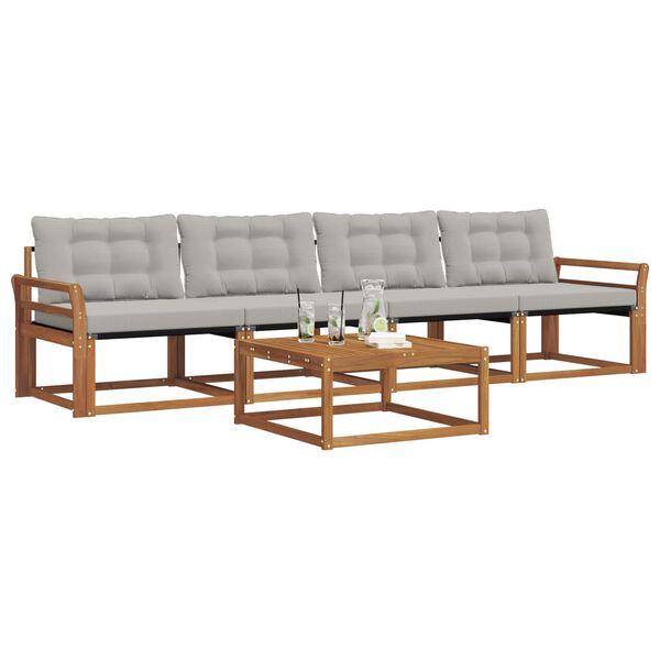 vidaXL K&uuml;lt&eacute;ri kanap&eacute; szett 5 pcs Term&eacute;szetes &eacute;s Vil&aacute;gossz&uuml;rke