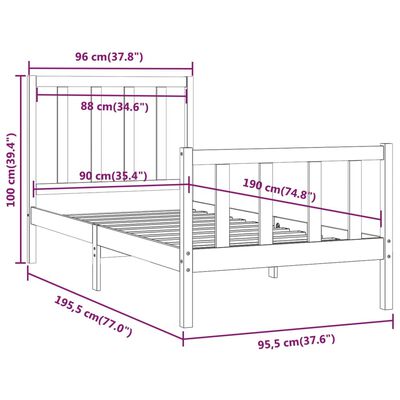 vidaXL Single fehér tömör fa ágykeret 90 x 190 cm