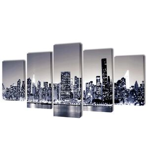V&aacute;szon falik&eacute;p szett monokr&oacute;m new york-i Skyline 100 x 50 cm