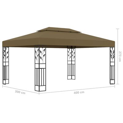 vidaXL tópszínű dupla tetős pavilon LED fényfüzérrel 3 x 4 m