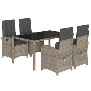 vidaXL 5 r&eacute;szes sz&uuml;rke polyrattan kerti &eacute;tkezőgarnit&uacute;ra p&aacute;rn&aacute;val