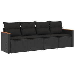 vidaXL 4 r&eacute;szes fekete polyrattan kerti &uuml;lőgarnit&uacute;ra p&aacute;rn&aacute;kkal