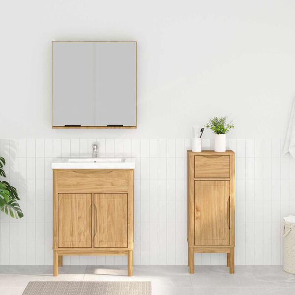 vidaXL F&uuml;rdőszoba b&uacute;tor szett FLORO 2 pcs Faggy&uacute; barna T&ouml;m&ouml;r fenyőfa