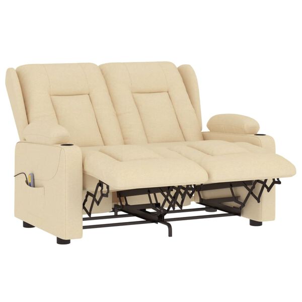 vidaXL 2 személyes krém szövet dönthető masszázsfotel pohártartóval