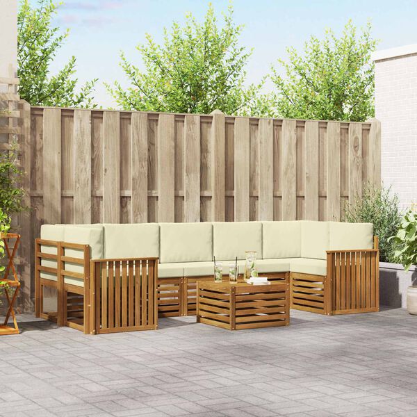 vidaXL K&uuml;lt&eacute;ri kanap&eacute; szett p&aacute;rn&aacute;val 8 pcs Term&eacute;szetes &eacute;s kr&eacute;msz&iacute;nű