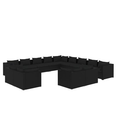 vidaXL 13 részes fekete polyrattan kerti ülőgarnitúra párnákkal