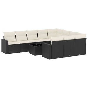 vidaXL 11 r&eacute;szes fekete polyrattan kerti &uuml;lőgarnit&uacute;ra p&aacute;rn&aacute;kkal