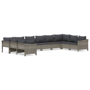 vidaXL 10 r&eacute;szes sz&uuml;rke polyrattan kerti &uuml;lőgarnit&uacute;ra p&aacute;rn&aacute;kkal